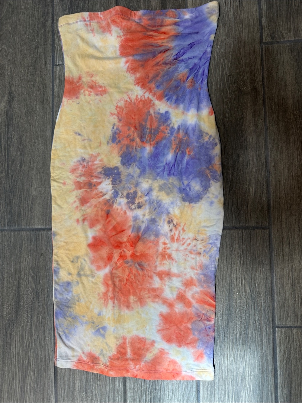 Popular 21 Tie-Dye Bodycon Tube Dress - Orange, Purple, Yellow. Size Medium